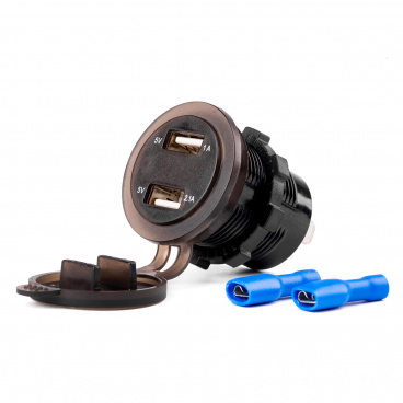 Vodotesná nabíjačka so zásuvkami a testerom napätia 2x USB 12V 24V MOD-06