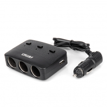 Rozdeľovač zásuvky zapaľovača s nabíjačkou 2x USB-A ON/OFF LED 12V 24V 100W 70cm AMIO-04363