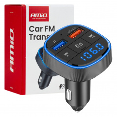 FM vysielač do auta 2×USB-A 12V 24V AMIO-04648