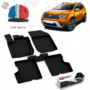 Gumový set 4D presných autokobercov Dacia Duster 2018-24 4x2 vrátane krytu zadnej strednej časti