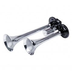 Klakson zvukový signál fanfára dvojitá chróm 12V 24V AMIO-03617