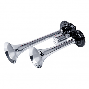 Klakson zvukový signál fanfára dvojitá chróm 12V 24V Klakson zvukový signál fanfára dvojitá chróm 12V 24V