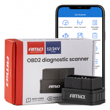 Skenovací tester diagnostického rozhrania AMiO ELM327 OBD2 BT PIC25K80 DC24K AMIO-04731