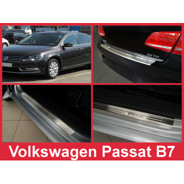 Nerez kryt zostava ochrana prahu zadného nárazníka + ochranné lišty prahu dverí VW Passat B7 2011-14 Nerez kryt zostava ochrana prahu zadného nárazníka + ochranné lišty prahu dverí VW Passat B7 2011-14