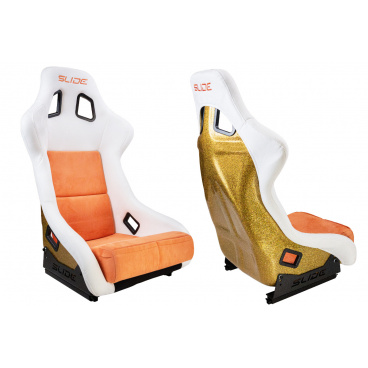 Športové kreslo SLIDE KS2 Premium Biela Oranžová Velúr & Oranžový Trblietky Športové kreslo SLIDE KS2 Premium Biela Oranžová Velúr & Oranžový Trblietky