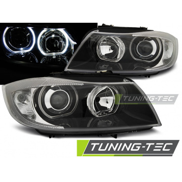 BMW E90 / E91 03.2005-08.2008 predné číre svetlá Angel Eyes LED black (LPBME4)