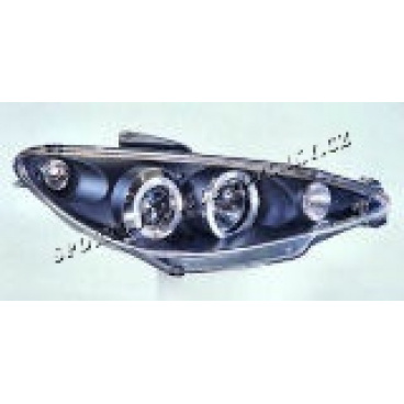Peugeot 206 čirá optika Angel Eyes černé pozadí Peugeot 206 čirá optika Angel Eyes černé pozadí