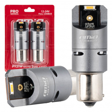 LED žiarovky FULL CANBUS PY21W 2x1860 SMD oranžové 12V 24V AMIO-03604