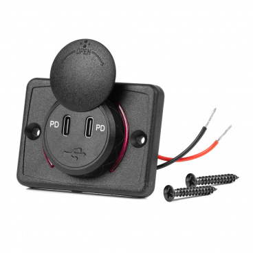 Vodotesná štvorcová automobilová nabíjačka s USB portami 2x USB-C 12V 24V AMIO-04232