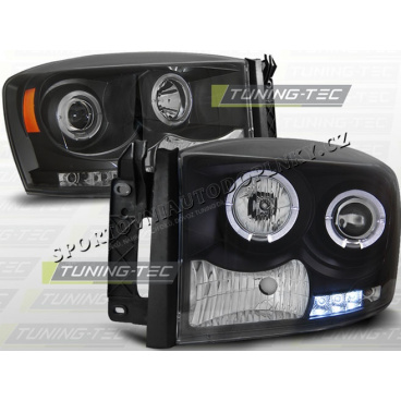Dodge RAM 2006-08 Predné číre svetlá Angel eyes black (LPDO06)