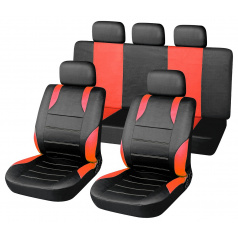 Poťahy sedadiel sada Šport červené airbag (2x predné sedadlo a zadné sedadlá, 5x opierka hlavy)