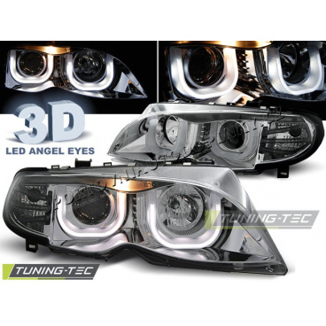 BMW E46 09.2001-03.2005 S/T predné číre svetlá 3D Angel Eyes chrome (LPBM95)